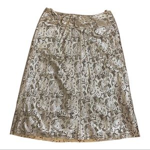 Lafayette 148 Leather A Line Skirt Gold Metallic Paisley Floral Laser Cut Sz 4